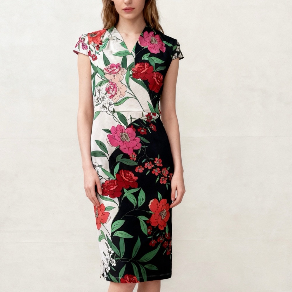 Floral Contrast Midi Dress - Picture 1 of 5